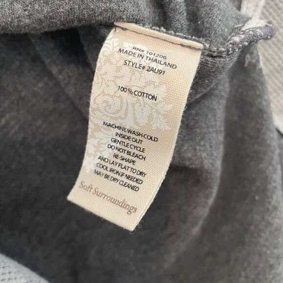 Soft Surroundings Sydney Shirt S Gray Waffle Tab Sleeves Cotton Top Button Down - Picture 11 of 12